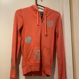 Victoria Secret PINK Full Zip Hoodie Peace Heart Love Rhinestones